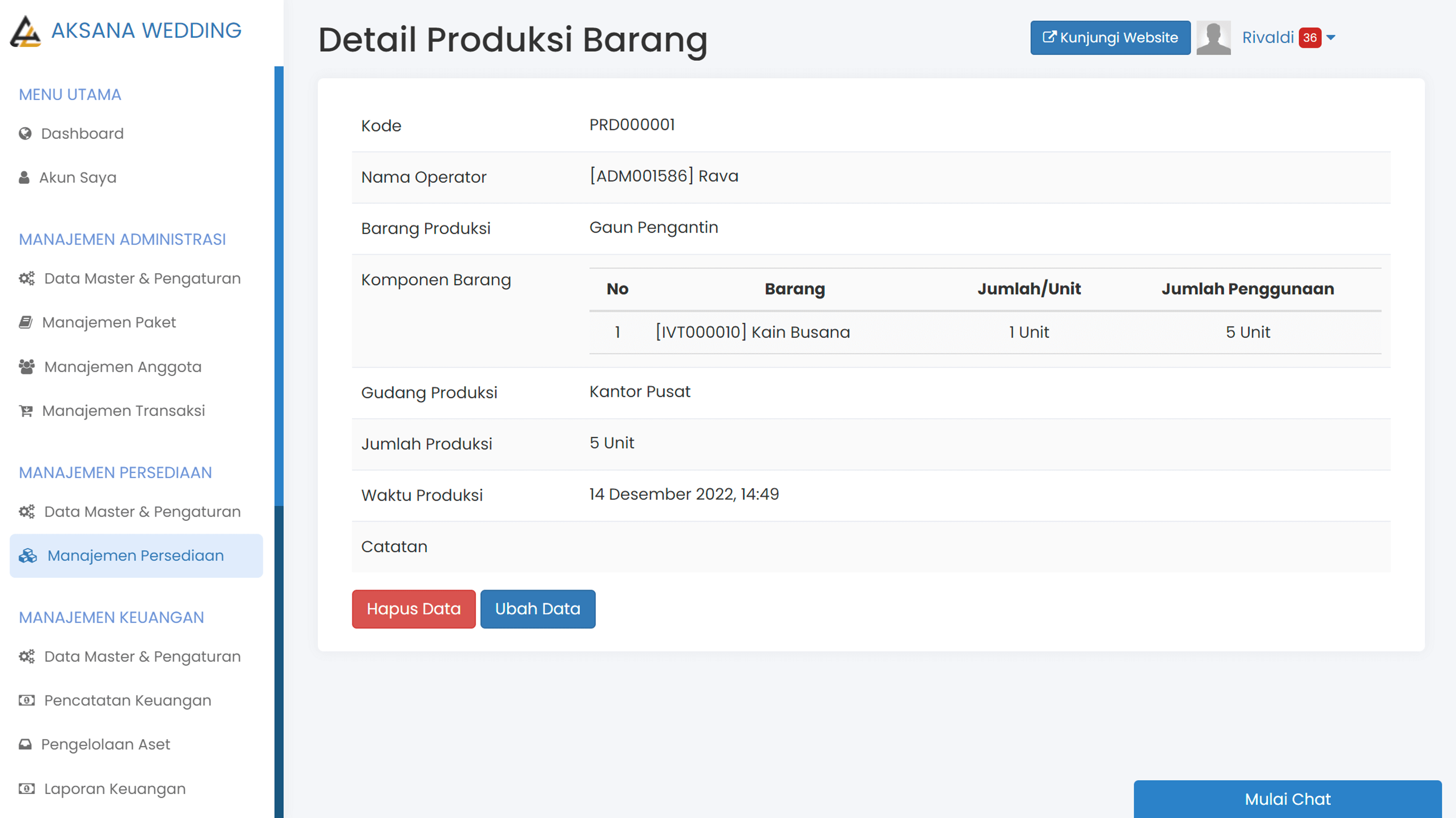 Pencatatan Produksi Barang