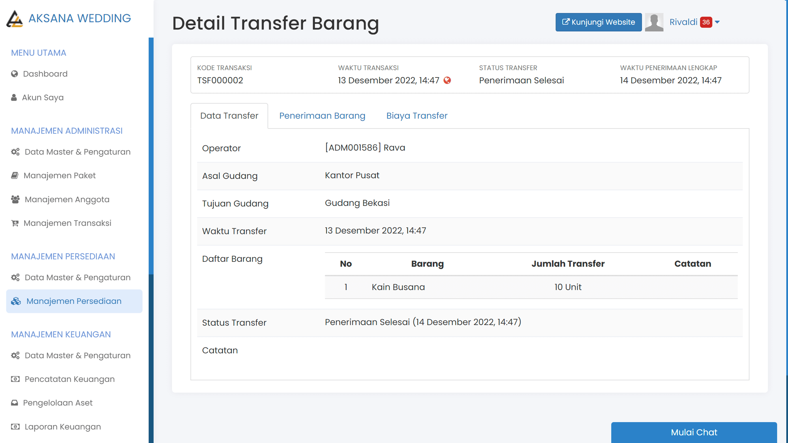 Pencatatan Transfer Barang